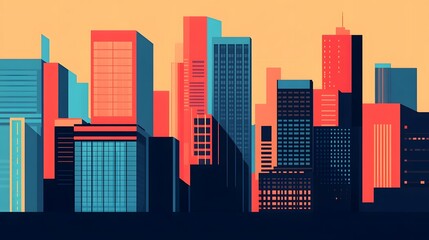 Vibrant Cityscape with Architectural Abstract Urban Skyline