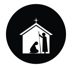 Nativity scene clip art black and white Christmas, religious illustration vector graphic design,sign icon 