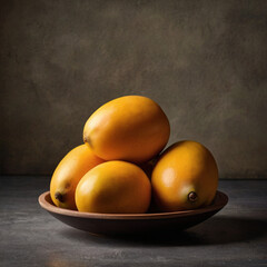 manggo in a bowl on wooden table