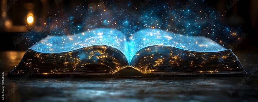 Aufkleber a futuristic open book with transparent glowing pages and augmented reality graphics