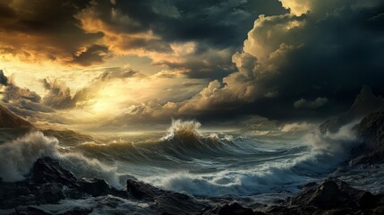 Fototapeta premium Dramatic Ocean Scene at Sunset