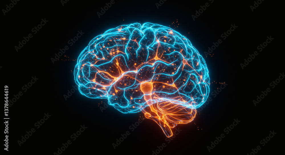 Poster human brain neural network intricate connections and cognitive functions