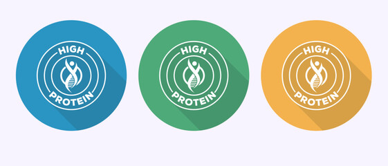 High protein icon, High protein label design, Nutrition healthy eating badge in shadow button design