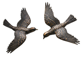 Obraz premium Bronze Bird Sculptures in Flight on White Background