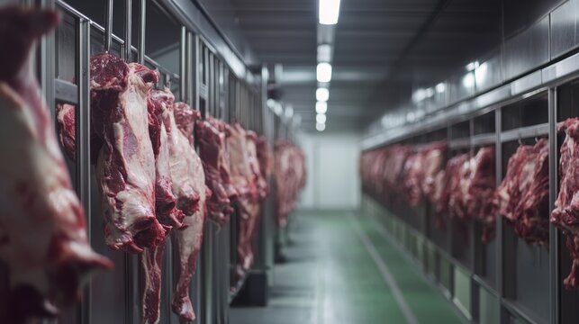 A modern slaughterhouse with advanced humane techniques, ensuring ethical treatment of animals,