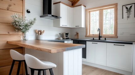 coastal cottage decor, summer cottage kitchen with natural elements, sea glass accents, and weathered wood counters in tranquil neutrals