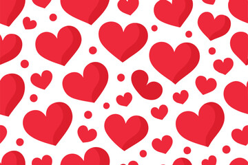 Red Hearts & Dots Seamless Pattern on White Background, Love & Romance Theme