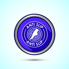 Anti slip icon design illustration. Non slip safety icon, Slip prevention sign symbol, Blue color shadow button design