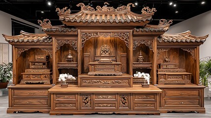 Naklejka premium Elaborate Wooden Shrine with Intricate Carvings