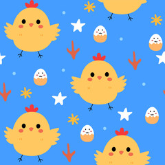 Seamless pattern background of chicken in a cute style.	