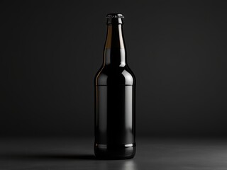Black wine bottle with empty blank label with copyspace for your logo on abstract dark background, red wine concept. 3D rendering, mockup