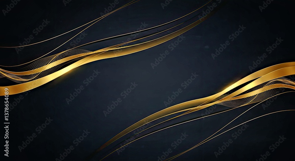 Poster a high-quality background featuring smooth golden financial waveforms flowing across a dark, subtly 