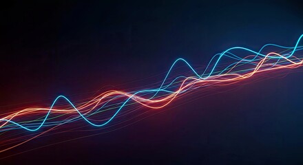 Dynamic energy flow: A vibrant visual of energy, represented by glowing light trails, weaving and intersecting in a fluid, mesmerizing display against a dark backdrop.