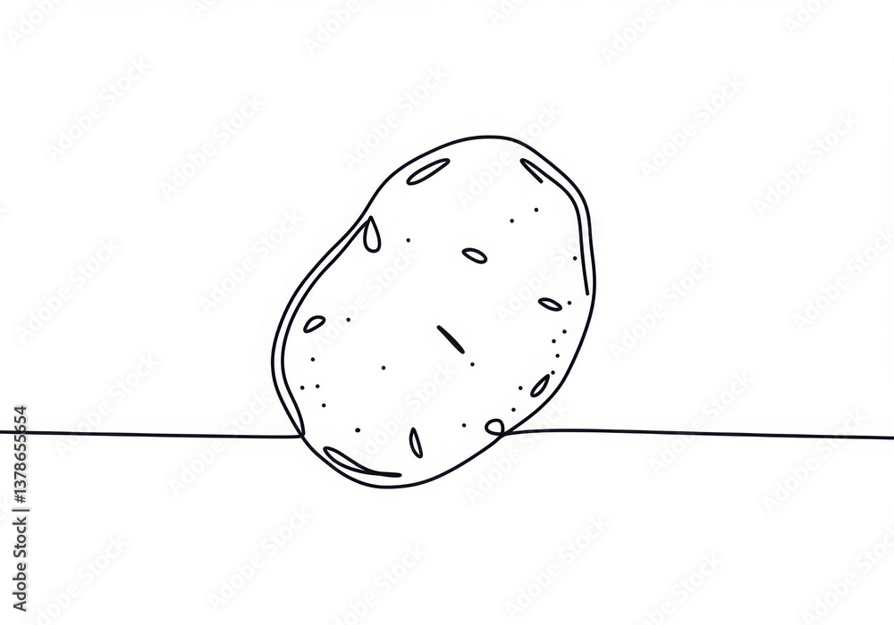 Poster a simple line drawing of a potato with eyes and dots on a white background with a line under it