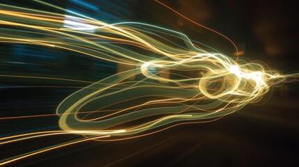 Abstract Light Streaks Create Dynamic Motion and Energy on Dark Background