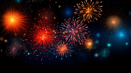 Fototapeta premium A breathtaking fireworks display explodes across the night sky, vibrant bursts of color painting a stunning spectacle of light and celebration in a dark, starry canvas.