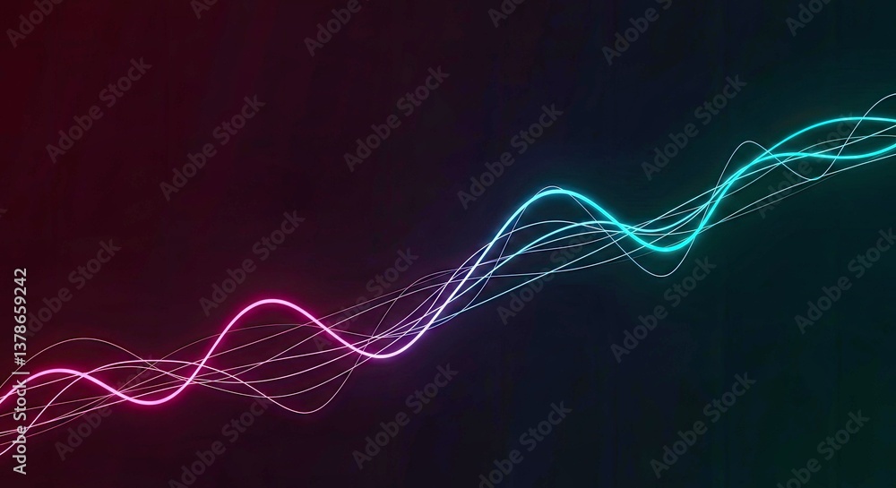 Poster a high-quality background featuring an abstract line chart with glowing neon lines against a dark gr