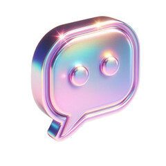 A holographic speech bubble with three hearts inside. y2k style design transparent background