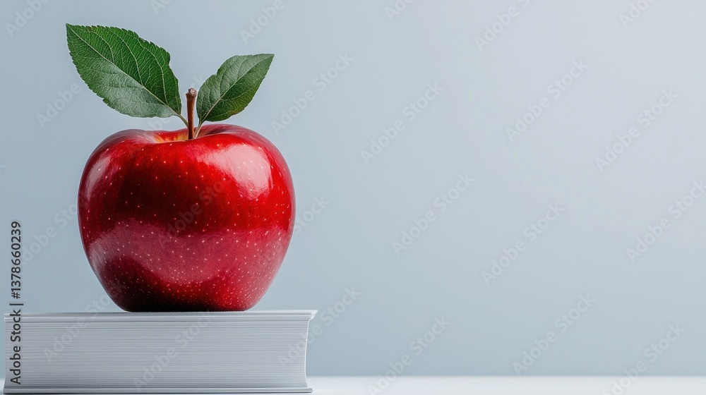 Poster a red apple sits on top of a stack of books