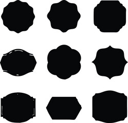 Collection of Nine Decorative Black Silhouettes on Transparent Background