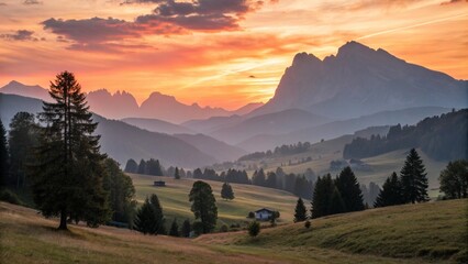 Naklejka premium sunset-in-the-mountain-valley-- (1)