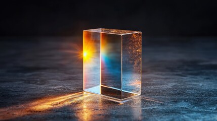 A square piece of glass is sitting on a dark surface