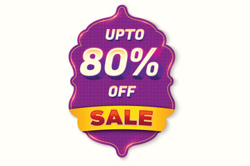Sale Discount Label. Festival Ethnic Shape Sale Promotion Stamp. Price Upto 80% Off Tag. Purple And Yellow Combo Sale Label.