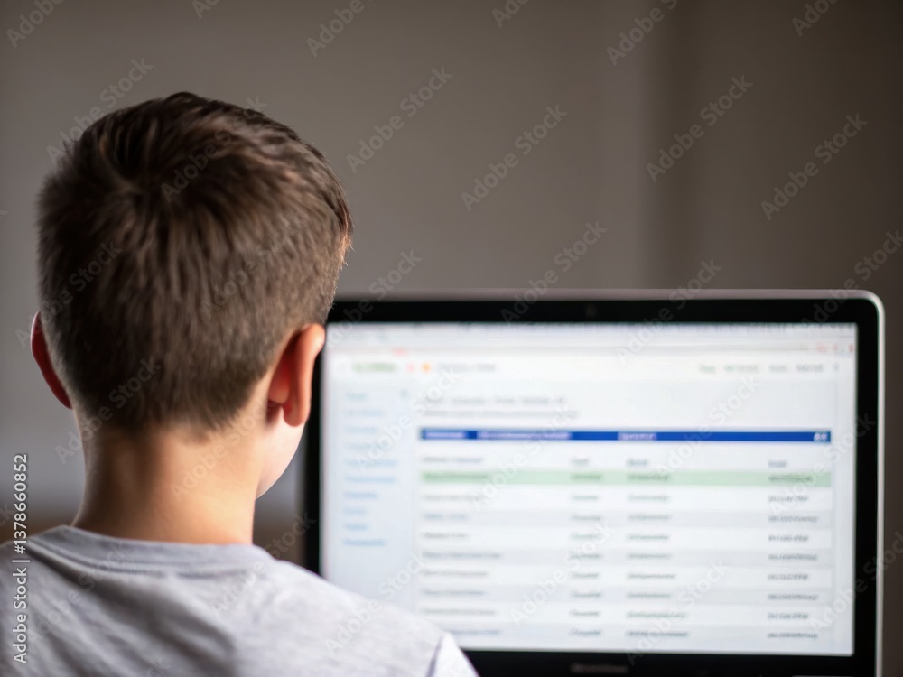 Poster digital literacy enhances education and skills concept. a person working on a computer, focused on a