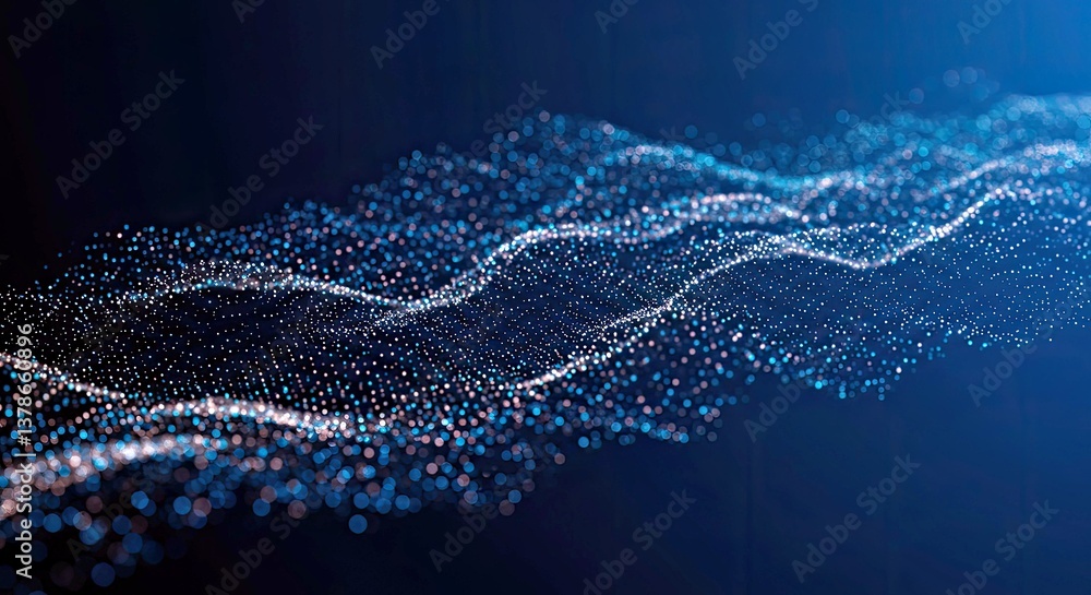 Poster a high-resolution abstract background featuring interconnected, softly glowing financial data stream