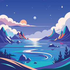 night landscape with mountains and clouds