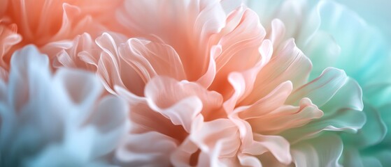 Translucent petals blend pastel blues, pinks, and greens, creating a delicate, ethereal floral tapestry.