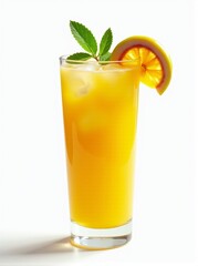 Exotic Mango Splash Cocktail with Ice Passion Fruit and Fresh Mint Leaves