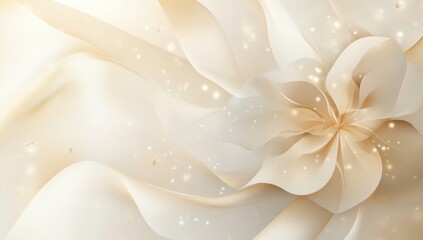 Elegant, flowing, light beige abstract background with a centered flower design