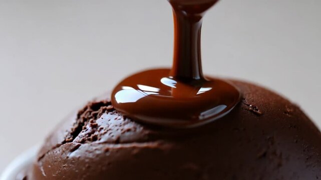 Calda de chocolate por cima do bolo.