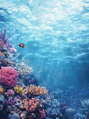 Obraz premium Clownfish Swimming Through Colorful Coral Reef in Tropical Ocean Water