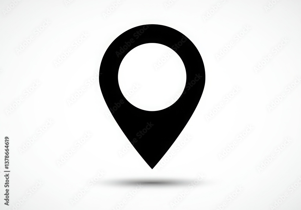 Poster a black location pin icon with a circular cutout on a white background with a soft shadow below