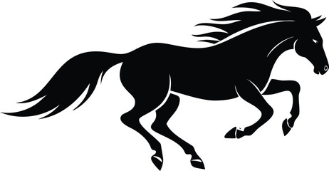 Obraz premium Elegant Black Horse Silhouette Running, Dynamic on Transparent Background