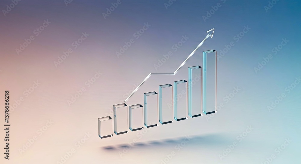 Poster a modern high-resolution background featuring a sleek, floating bar chart with a transparent glass-l
