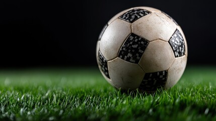 Obraz premium A soccer ball is sitting on a green field