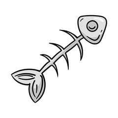 Fish skeleton. Food waste. Organic garbage. Vector hand drawn illustration isolated on white background for print, sticker, banner design, poster