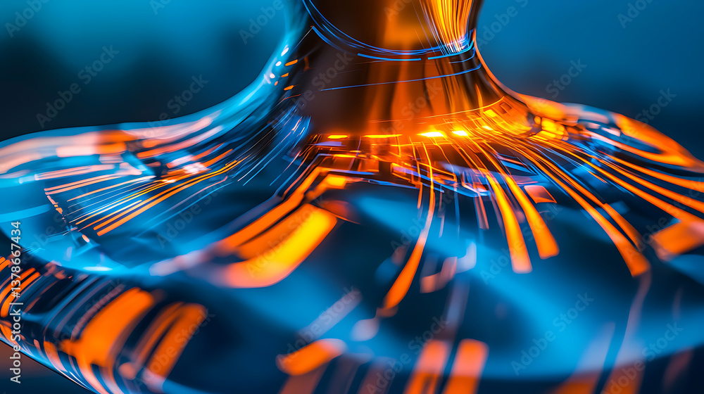 Poster dynamic light patterns digital realm abstract art high-tech environment close-up view innovation con