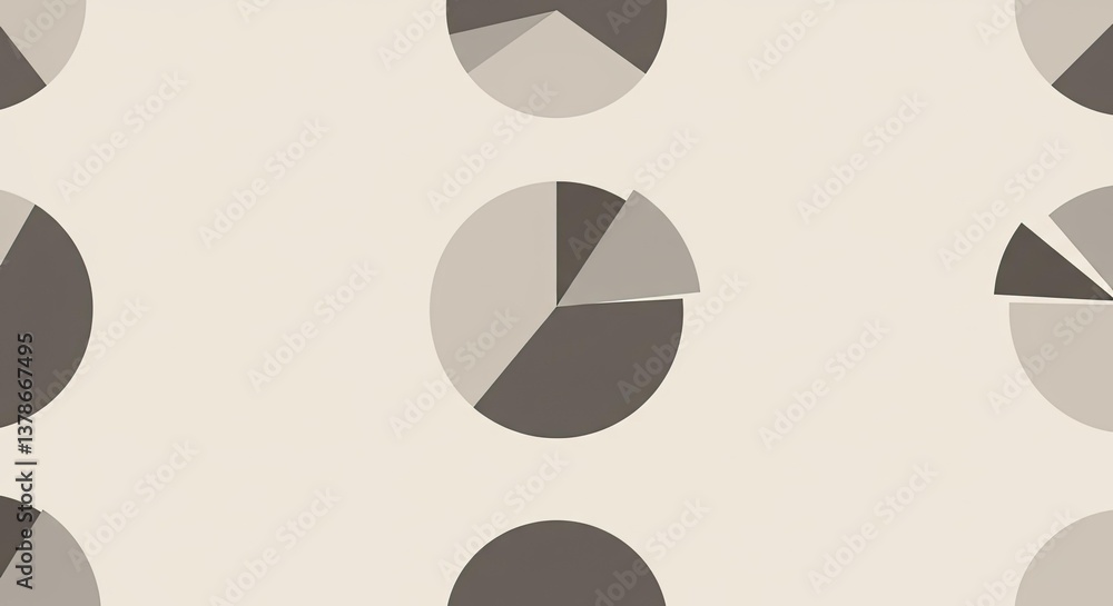 Poster data visualization: a repeating pattern of pie charts suggests data analysis, market research, and b