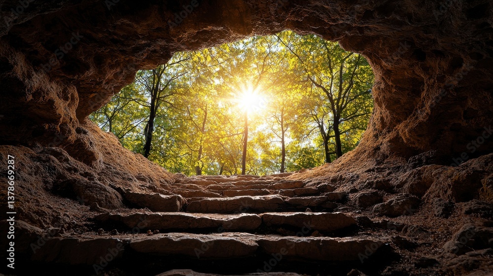 Poster A cave with a tree in the middle of it
