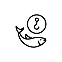 Fishing Outline Icon. Fish Line Sign. Vector Illustration. Isolated on White Background.