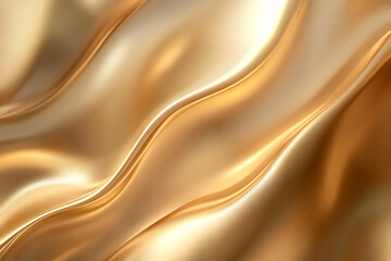 Obraz premium Smooth golden wave background with fluid metallic texture and glossy highlights. Perfect for luxury branding, elegant packaging, beauty design, upscale marketing visuals, or modern abstract art themes