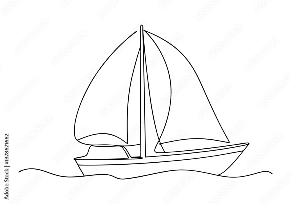 Poster Continuous line drawing of a sailboat in a minimalist and artistic single-line sketch style