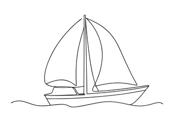 Continuous line drawing of a sailboat in a minimalist and artistic single-line sketch style
