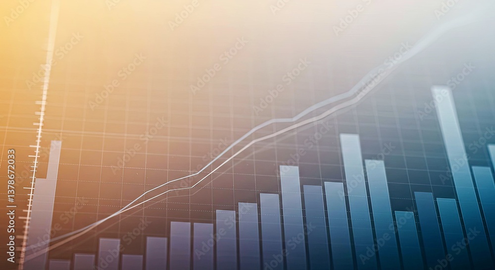 Poster high-resolution background featuring a sleek bar chart with transparent bars overlaid on a soft grad