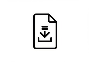 Illustration of a download icon on a document with a folded corner in black and white colors