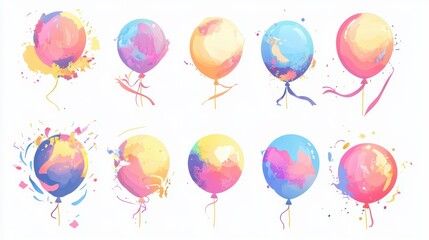 Colorful balloon collection with ribbons and confetti illustration
